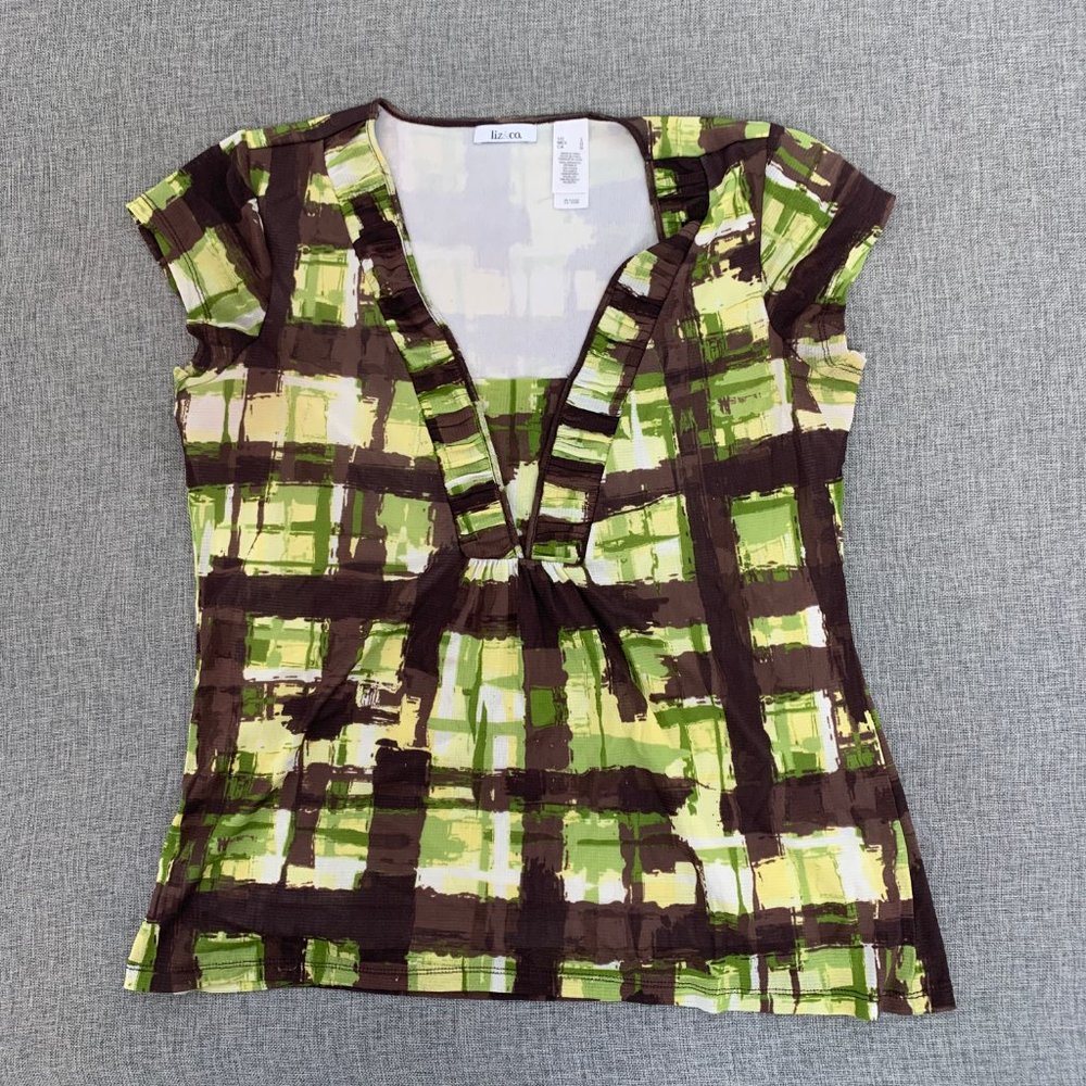 Liz & Co Women's‎ Blouse Short Cap Sleeve Large Layered Top Nylon Polyester